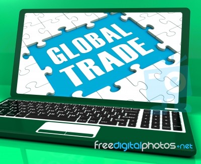 Global Trade Laptop Shows Worldwide International Business Stock Image