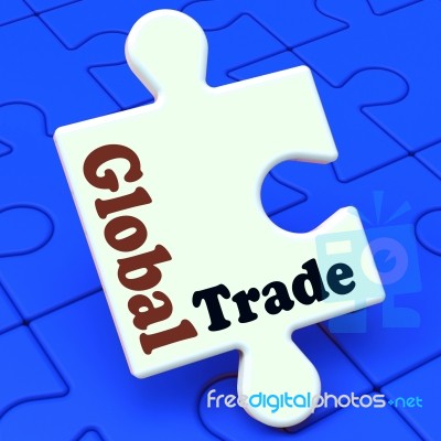 Global Trade Puzzle Shows Multinational Worldwide International Stock Image