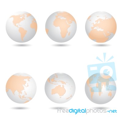Globe Icon With All Continent Map Detail Stock Image