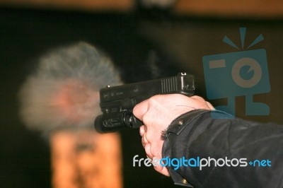 Glock 17 Firing Stock Photo