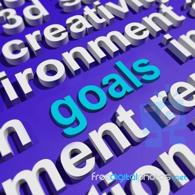 Goals In Word Cloud Shows Aims Objectives Or Aspirations Stock Image