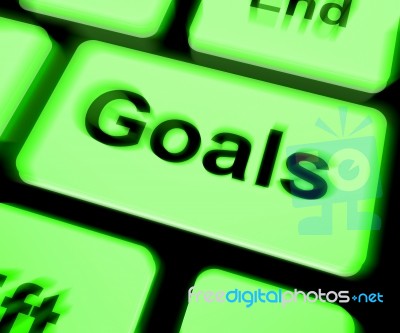 Goals Keyboard Shows Aims Objectives Or Aspirations Stock Image