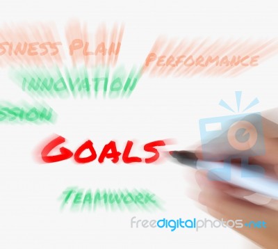 Goals On Whiteboard Displays Targets Aims And Objectives Stock Image
