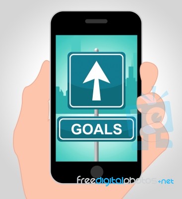 Goals Online Means Mobile Phone And Aim Stock Image