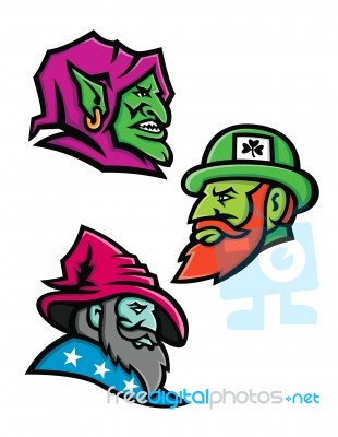 Goblin Leprecahun And Wizard Mascot Collection Stock Image