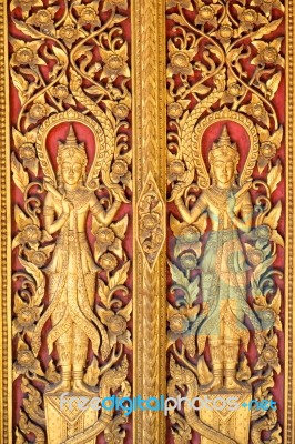 Gold Angels Stripes Thai Arts On Door Church Stock Photo