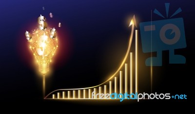 Gold Bulb Ideas With Gold Graph Growing Up  Stock Image