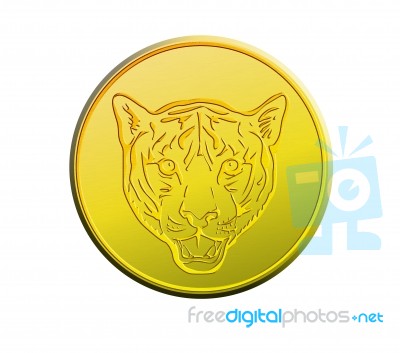Gold Coin Showing  Head Of A Tiger Stock Image