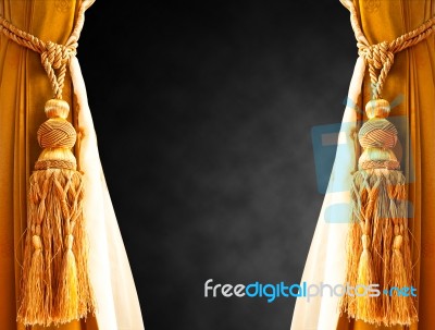 Gold Curtains On Black Background Stock Photo