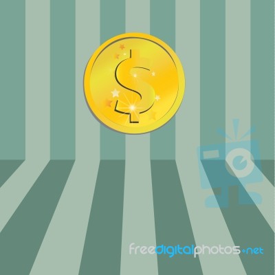 Gold Dollar Coin On Stripe Background Stock Image