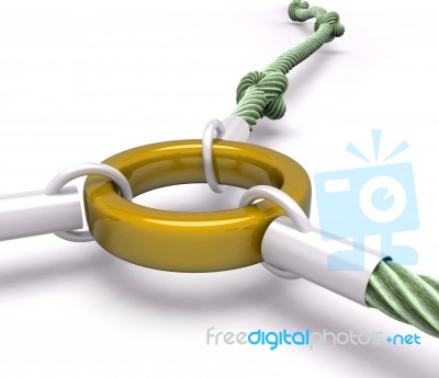 Gold Link Shows Attached Connection Stock Image