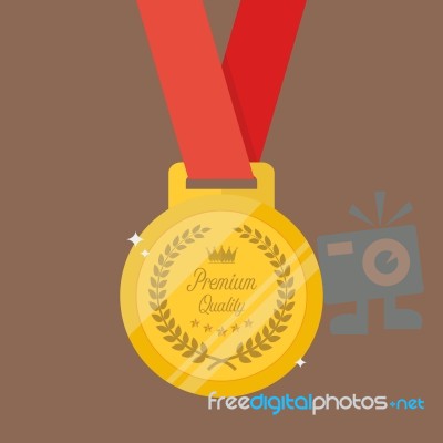 Gold Medal In Flat Style Stock Image