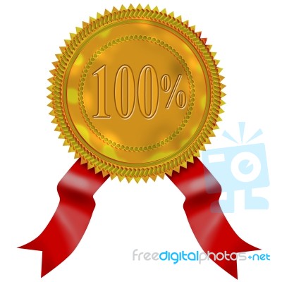 Gold Seal Red Ribbon 100% Stock Image