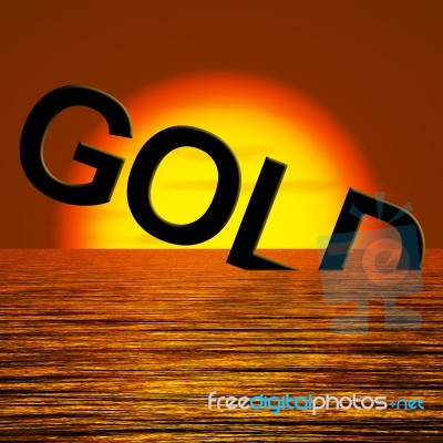 Gold Word Sinking In Sea Stock Photo