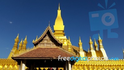 Golden Ancient Pagoda At Vientiane Stock Photo