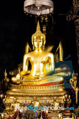 Golden Buddha Statue In The Church Stock Photo