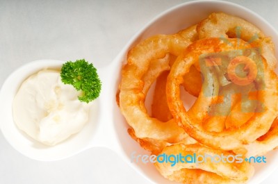 Golden Deep Fried Onion Rings Stock Photo