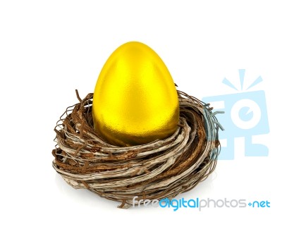 Golden Egg In Nest Stock Image