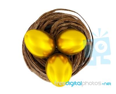 Golden Eggs In Nest Stock Image