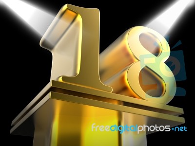 Golden Eighteen On Pedestal Shows Success Recognition Or Excelle… Stock Image