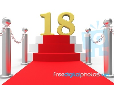 Golden Eighteen On Red Carpet Means Celebrity Eighteenth Birthda… Stock Image