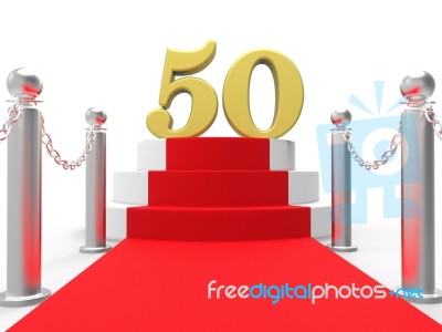 Golden Fifty On Red Carpet Shows Fiftieth Cinema Anniversary Or Stock Image