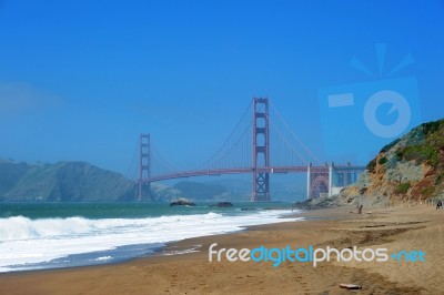 Golden Gate From Beach Stock Photo