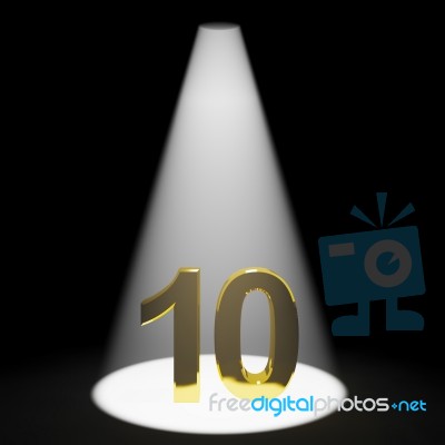 Golden Number 10 With Spotlit Stock Image