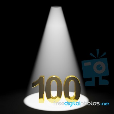 Golden Number 100 With Spotlit Stock Image