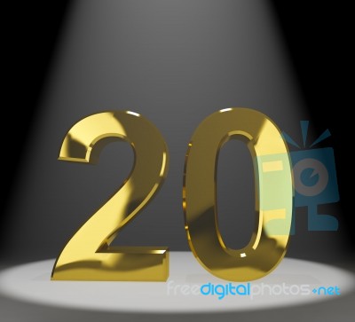 Golden Number 20 With Spotlit Stock Image