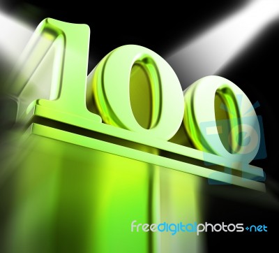 Golden One Hundred On Pedestal Displays Century Anniversary Or R… Stock Image