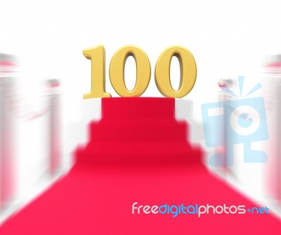 Golden One Hundred On Red Carpet Displays Movie Industry Anniver… Stock Image