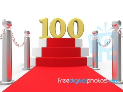 Golden One Hundred On Red Carpet Means Movie Industry Anniversar… Stock Image