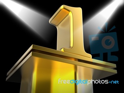 Golden One On Pedestal Shows First Prize Or Victory Stock Image