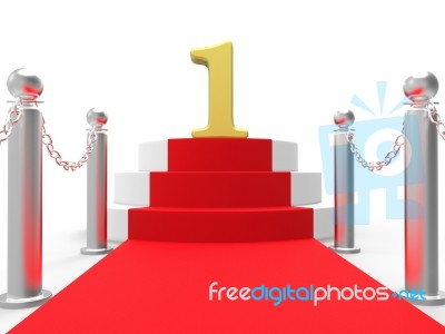 Golden One On Red Carpet Means Film Industry Awards Or Event Stock Image