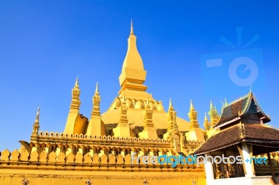 Golden Pagada In Wat Pha That Luang, Vientiane, Laos Stock Photo