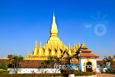 Golden Pagada In Wat Pha That Luang, Vientiane, Laos Stock Photo