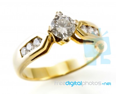 Golden Ring With Diamond Stock Photo