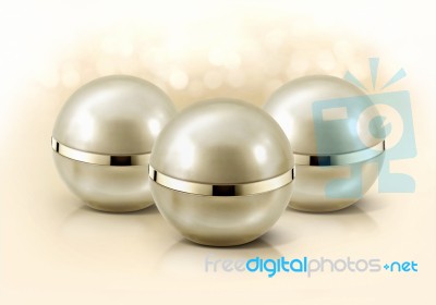 Golden Sphere Cosmetic Jar On Glitter Background Stock Photo