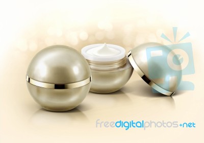 Golden Sphere Cosmetic Jar On Glitter Background Stock Photo Golden Sphere Cosmetic Jar On Glitter Background Stock Photo