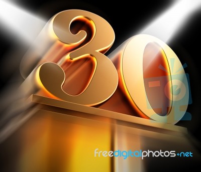 Golden Thirty On Pedestal Displays Thirtieth Victory Or Entertai… Stock Image