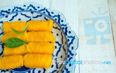 Golden Threads, Thai Traditional Dessert Stock Photo