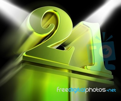 Golden Twenty One On Pedestal Displays Entertainment Awards Or P… Stock Image