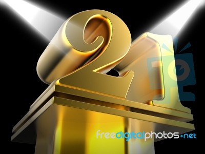Golden Twenty One On Pedestal Means Entertainment Awards Or Priz… Stock Image