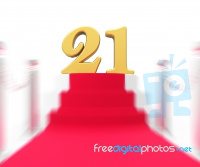 Golden Twenty One On Red Carpet Displays Entertainment Business Stock Image