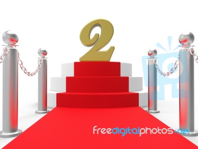 Golden Two On Red Carpet Shows Movies Awards Or Second Place Stock Image