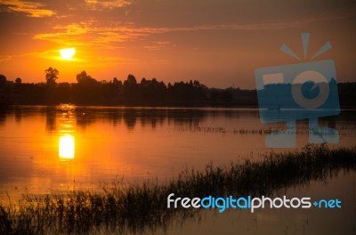 
Golden West Is About To Leave The Horizon. In The Beautiful Lig… Stock Photo