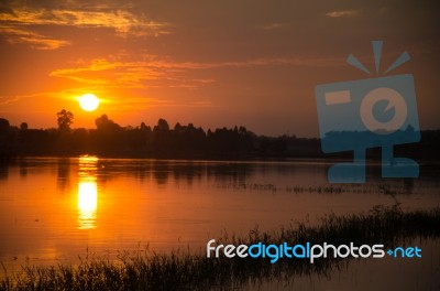 
Golden West Is About To Leave The Horizon. In The Beautiful Lig… Stock Photo