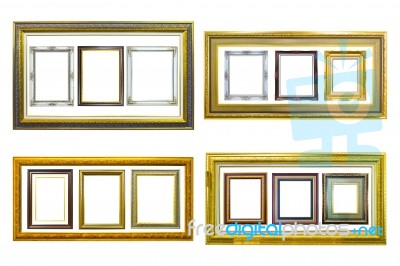 Golden Wood Photo Frames Stock Photo