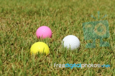 Golf Balsl On Grass Stock Photo